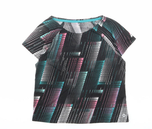 GOODMOVE Womens Multicoloured Geometric Polyester Basic T-Shirt Size 6 Scoop Neck Pullover