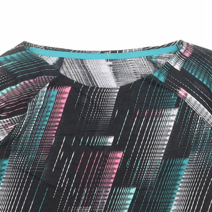 GOODMOVE Womens Multicoloured Geometric Polyester Basic T-Shirt Size 6 Scoop Neck Pullover