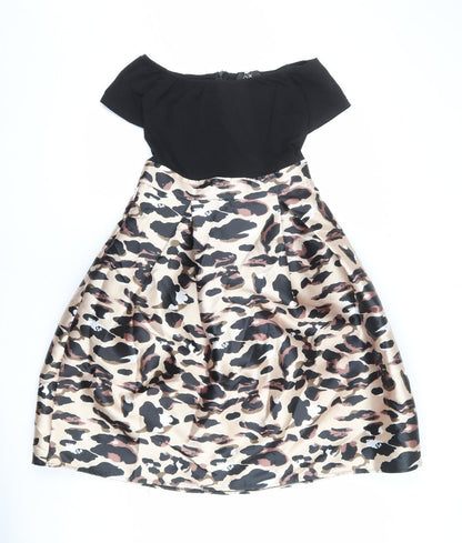AX Paris Womens Multicoloured Animal Print Polyester Fit & Flare Size 10 Boat Neck Zip - Leopard pattern