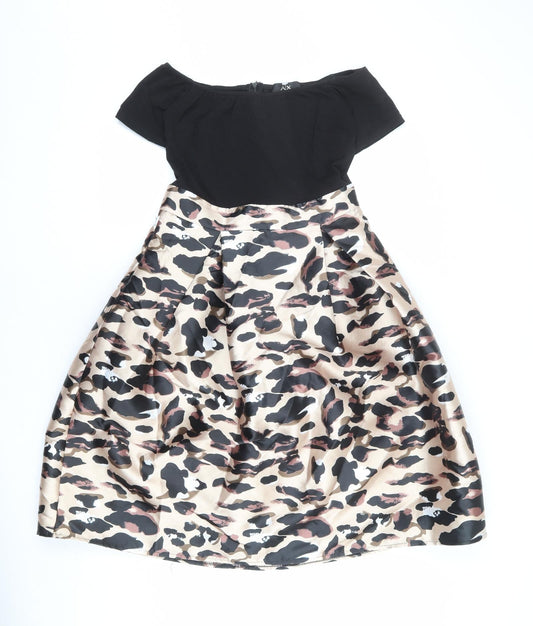 AX Paris Womens Multicoloured Animal Print Polyester Fit & Flare Size 10 Boat Neck Zip - Leopard pattern