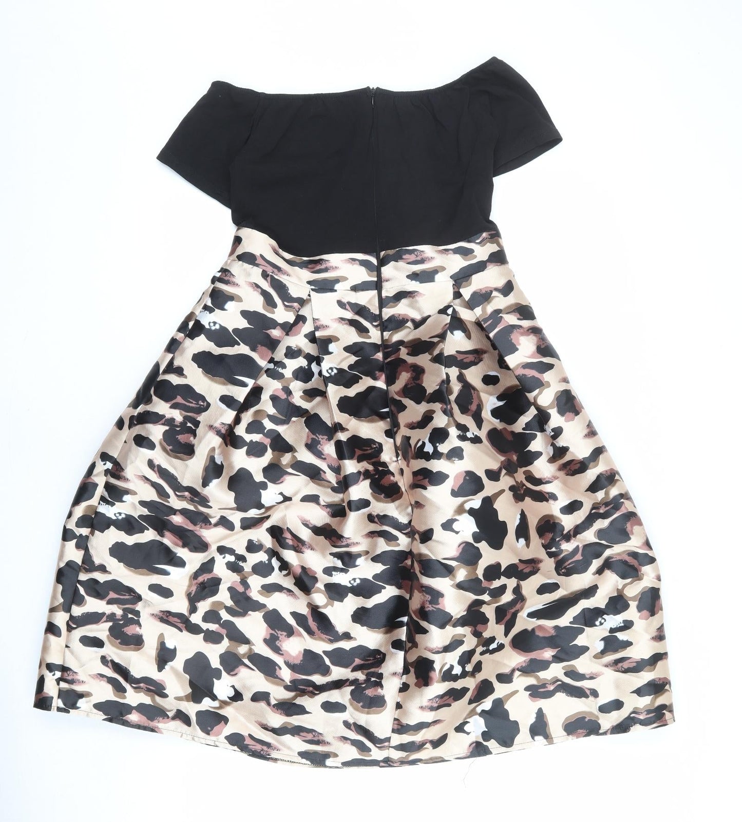 AX Paris Womens Multicoloured Animal Print Polyester Fit & Flare Size 10 Boat Neck Zip - Leopard pattern