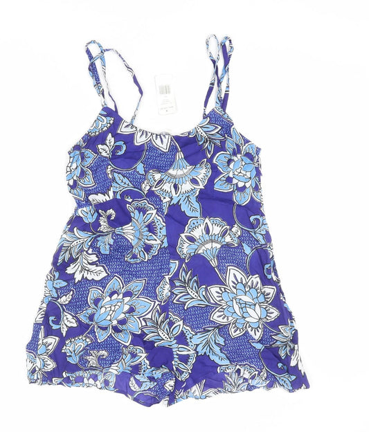 Select Womens Blue Floral Viscose Playsuit One-Piece Size 10 L3 in Pullover