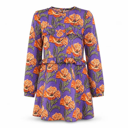 Sfera Womens Purple Floral Polyester A-Line Size M Round Neck Zip
