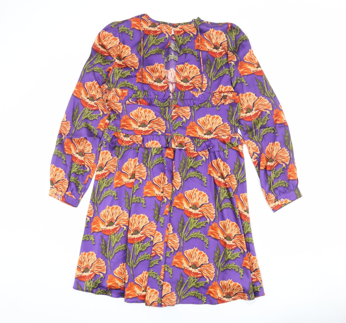 Sfera Womens Purple Floral Polyester A-Line Size M Round Neck Zip