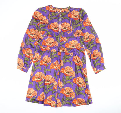 Sfera Womens Purple Floral Polyester A-Line Size M Round Neck Zip