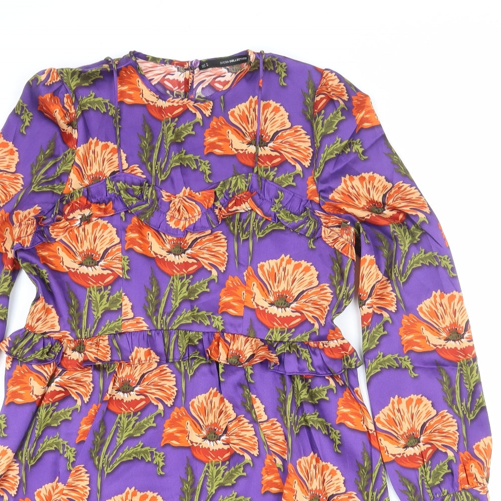 Sfera Womens Purple Floral Polyester A-Line Size M Round Neck Zip