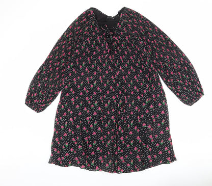 Sfera Womens Black Geometric Polyester A-Line Size S V-Neck Lace Up