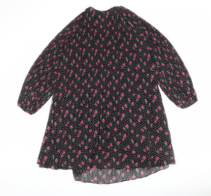 Sfera Womens Black Geometric Polyester A-Line Size S V-Neck Lace Up