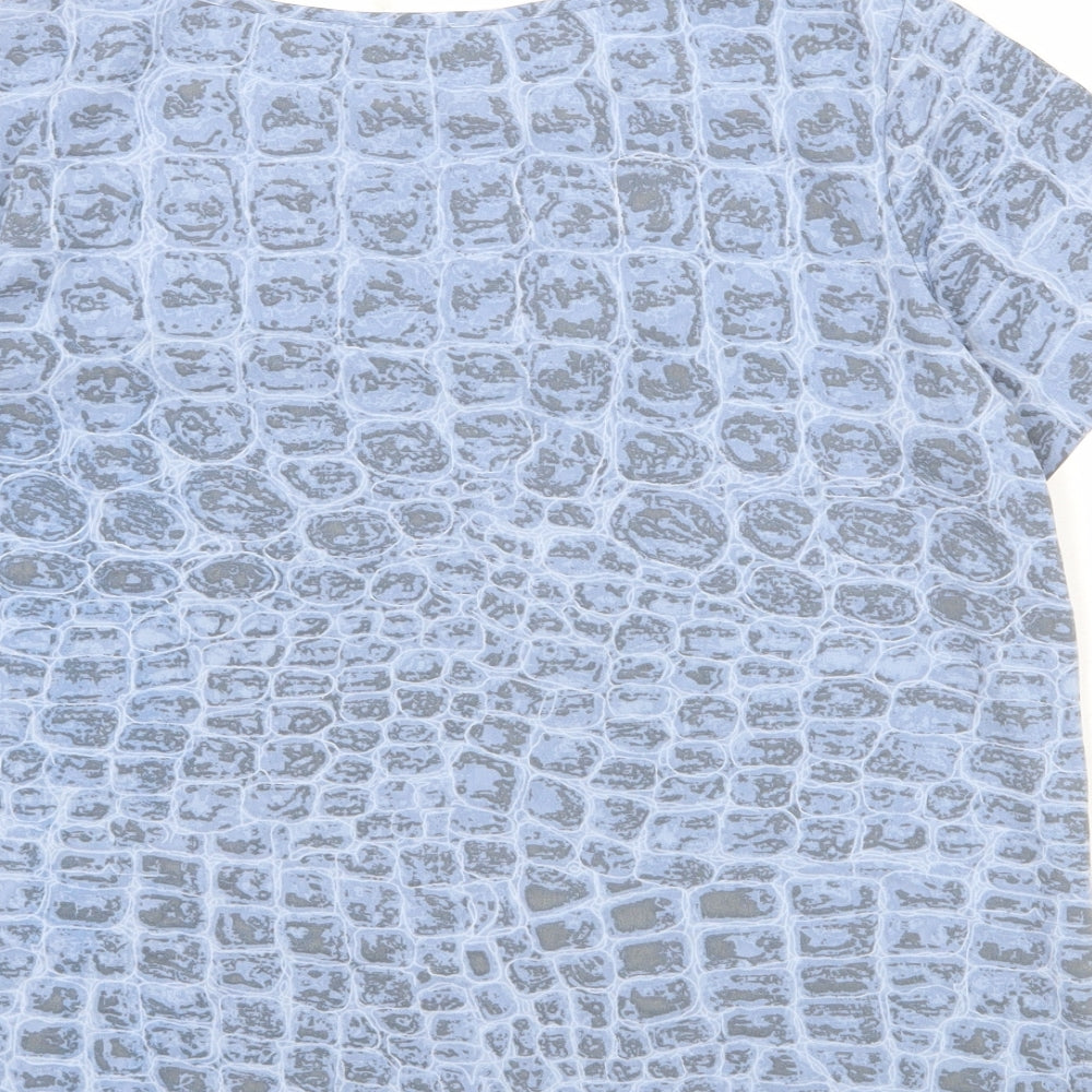 French Connection Womens Blue Geometric Polyester Basic T-Shirt Size M Round Neck