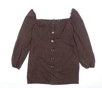 PRETTYLITTLETHING Womens Brown Polyester Mini Size 14 Square Neck Pullover