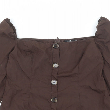 PRETTYLITTLETHING Womens Brown Polyester Mini Size 14 Square Neck Pullover