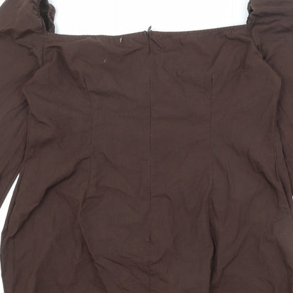 PRETTYLITTLETHING Womens Brown Polyester Mini Size 14 Square Neck Pullover