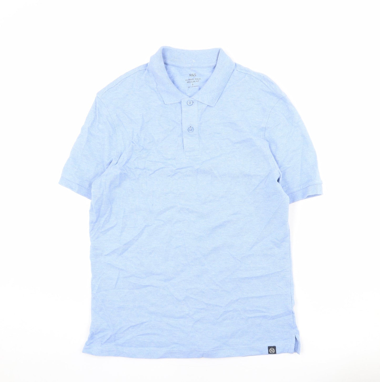 Marks and Spencer Mens Blue 100% Cotton Polo Size S Collared Button
