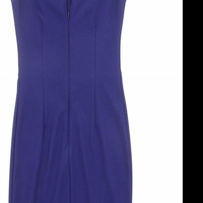 Lipsy Womens Blue Polyester Pencil Dress Size 10 Mock Neck Zip