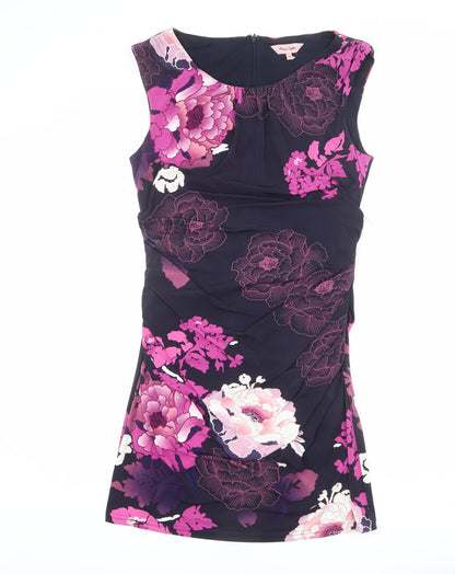 Phase Eight Womens Blue Floral Polyester Bodycon Size 14 Boat Neck Zip