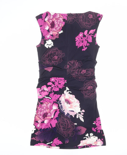 Phase Eight Womens Blue Floral Polyester Bodycon Size 14 Boat Neck Zip