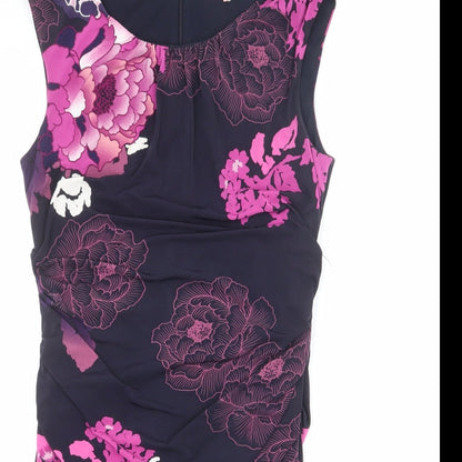 Phase Eight Womens Blue Floral Polyester Bodycon Size 14 Boat Neck Zip
