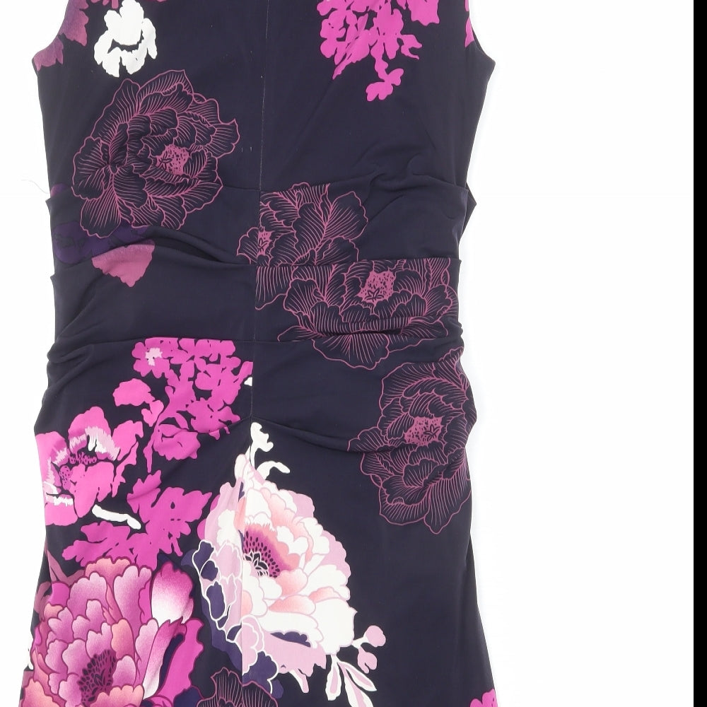 Phase Eight Womens Blue Floral Polyester Bodycon Size 14 Boat Neck Zip