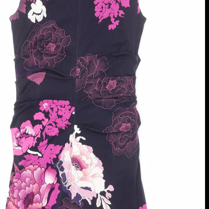Phase Eight Womens Blue Floral Polyester Bodycon Size 14 Boat Neck Zip