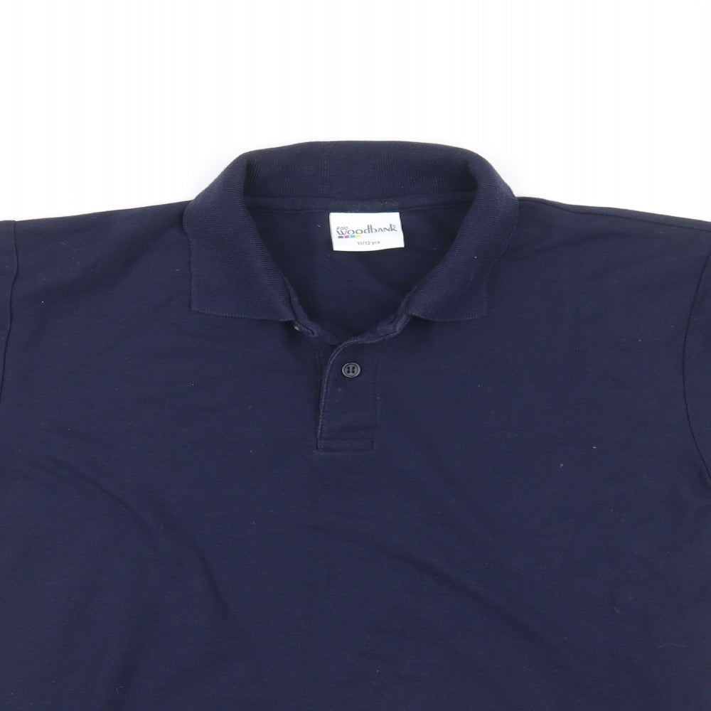 Woodbank Boys Blue Polyester Basic Polo Size 11-12 Years Collared Pullover