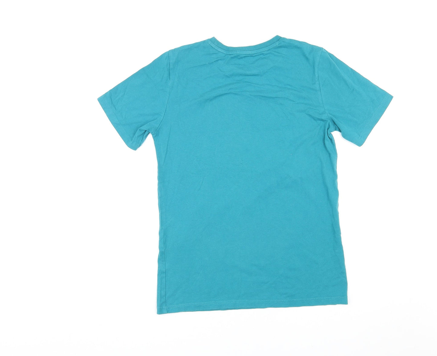 H&M Boys Blue Cotton Basic T-Shirt Size 12-13 Years Round Neck Pullover - Floss Mode