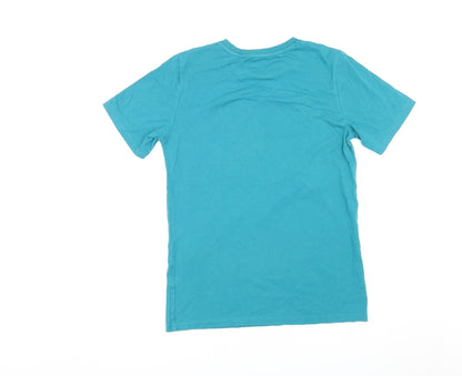 H&M Boys Blue Cotton Basic T-Shirt Size 12-13 Years Round Neck Pullover - Floss Mode