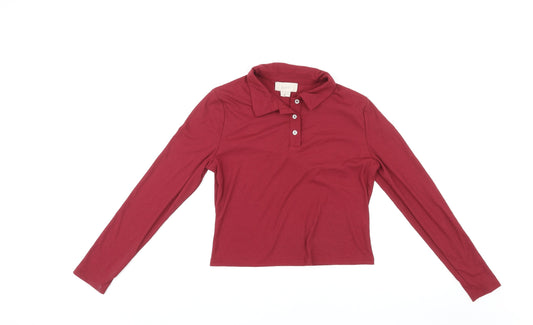 Coast Womens Red Polyester Basic T-Shirt Size L Collared