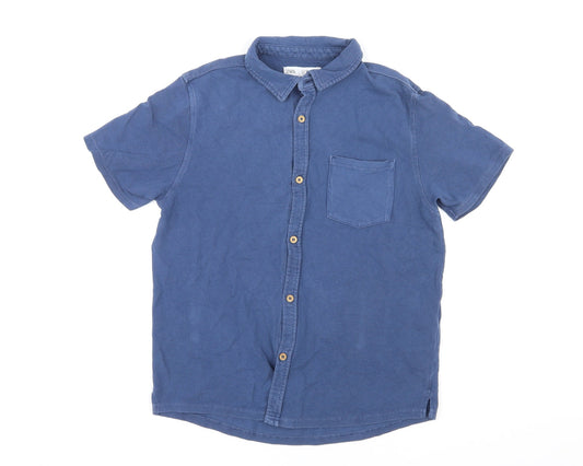 Womens UK Size 10 Zara Blue Basic Button-Up
