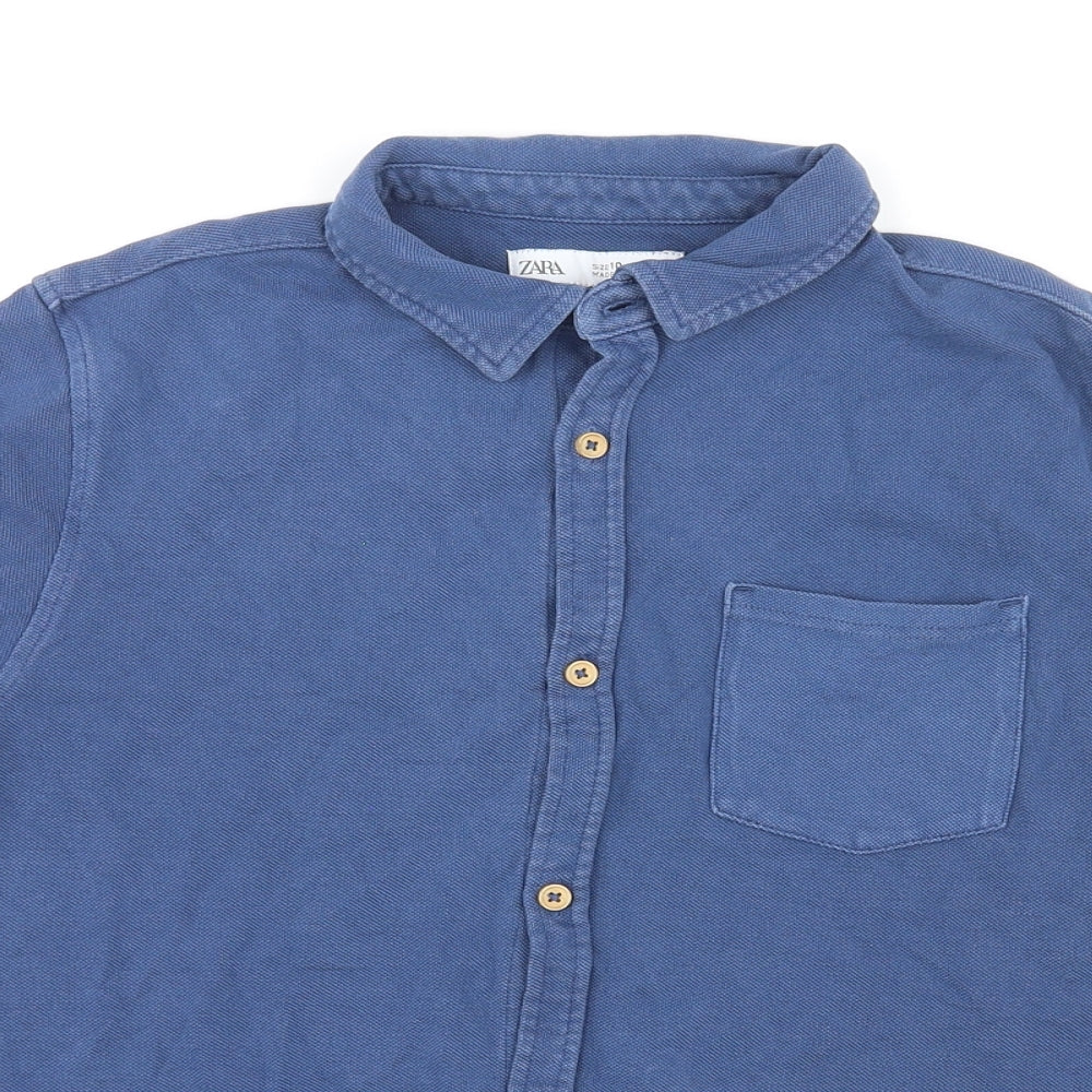 Womens UK Size 10 Zara Blue Basic Button-Up