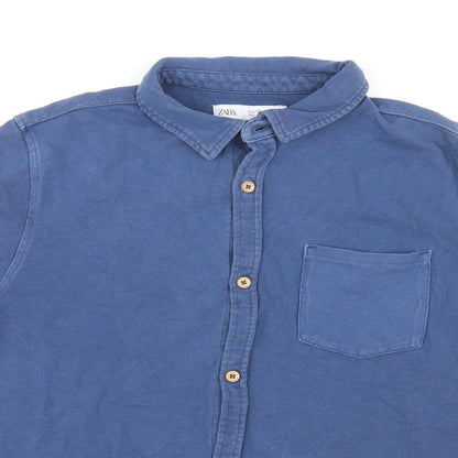 Womens UK Size 10 Zara Blue Basic Button-Up