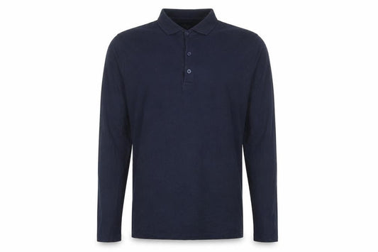 Front view of ASOS men’s blue cotton polo, size XS, collared button