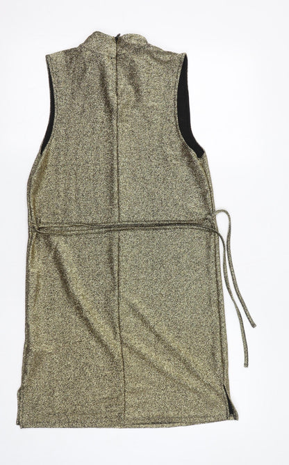 Topshop Womens Gold Viscose A-Line Size 10 Mock Neck Zip