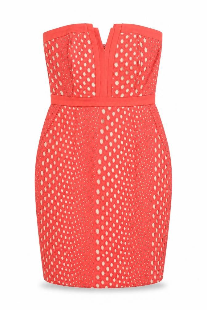Warehouse Womens Pink Polka Dot Cotton Pencil Dress Size 10 V-Neck Zip