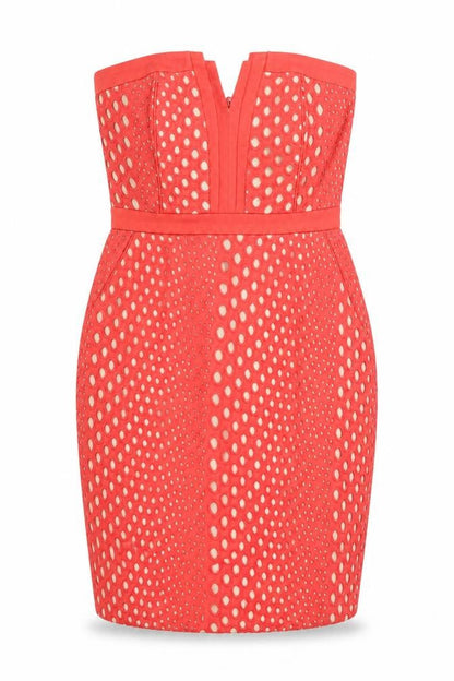 Warehouse Womens Pink Polka Dot Cotton Pencil Dress Size 10 V-Neck Zip