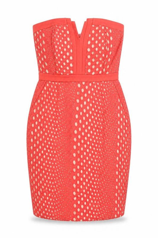 Warehouse Womens Pink Polka Dot Cotton Pencil Dress Size 10 V-Neck Zip
