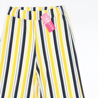 Ikrush Womens Yellow Striped Polyester Trousers Size 10 L18 in Regular Pull On