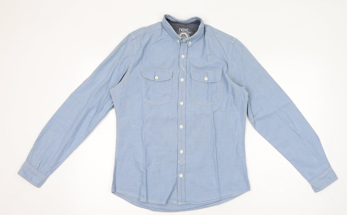 NEXT Mens Blue Cotton Button-Up Size S Collared