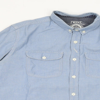 NEXT Mens Blue Cotton Button-Up Size S Collared