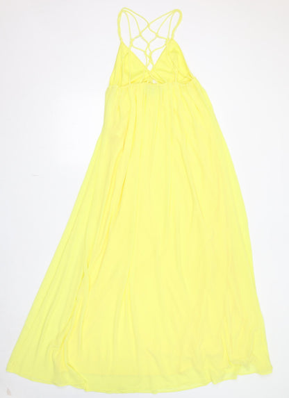 H&M Womens Yellow Polyester Maxi Size 6 V-Neck Zip