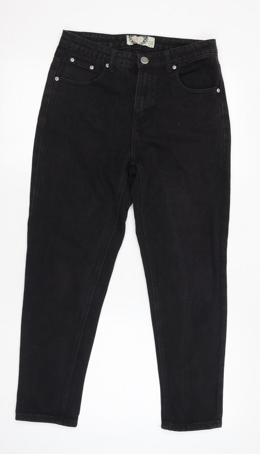 Boohoo Womens Black Cotton Straight Jeans Size 8 L26 in Regular Zip