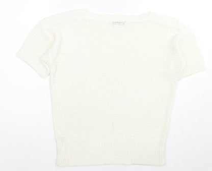 Wallis Womens White Boat Neck Acrylic Pullover Jumper Size S