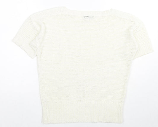Wallis Womens White Boat Neck Acrylic Pullover Jumper Size S