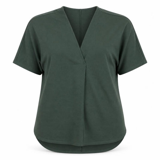 Front view of Gallery women’s green polyester basic blouse, size M, v-neck