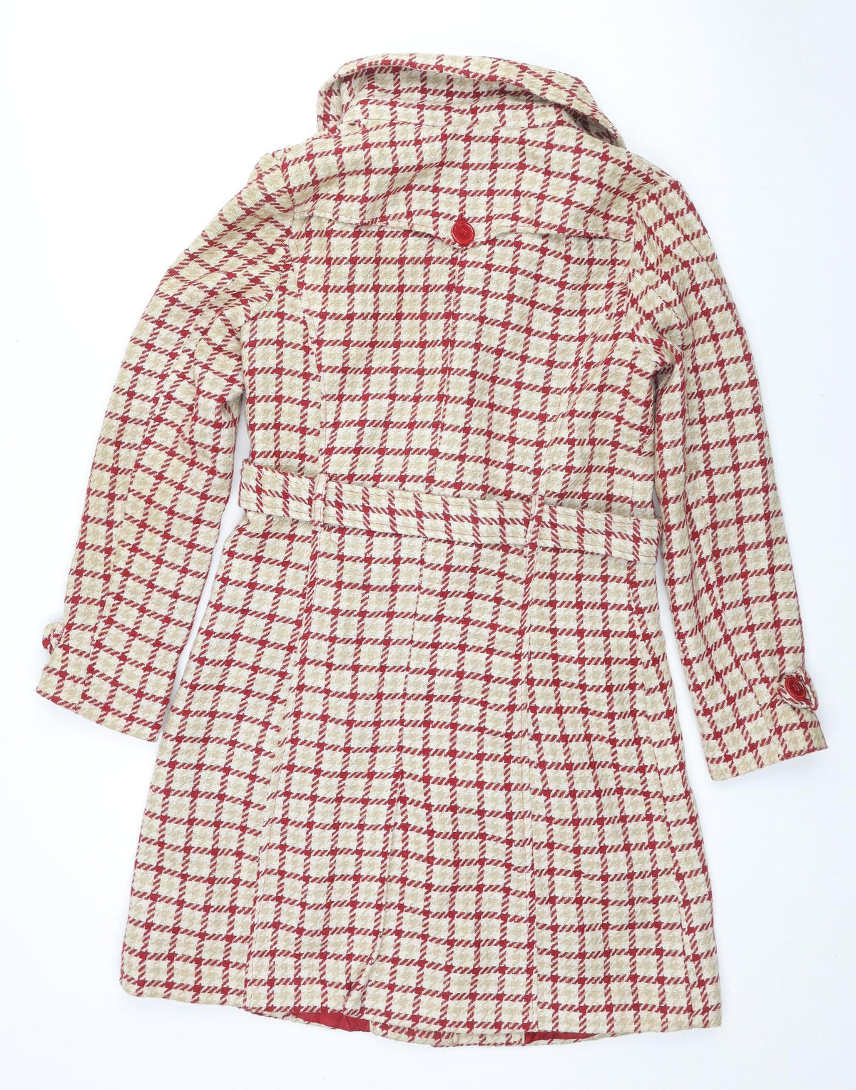 PACO Womens Beige Plaid Overcoat Coat Size S Button
