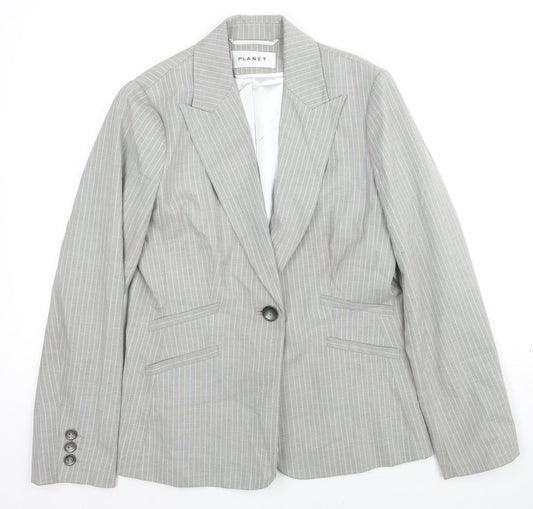 Planet Womens Grey Striped Polyester Jacket Blazer Size 10