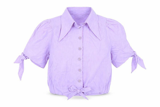 Looking Glass Original Womens Purple Polyester Cropped Button-Up Size 12 Collared