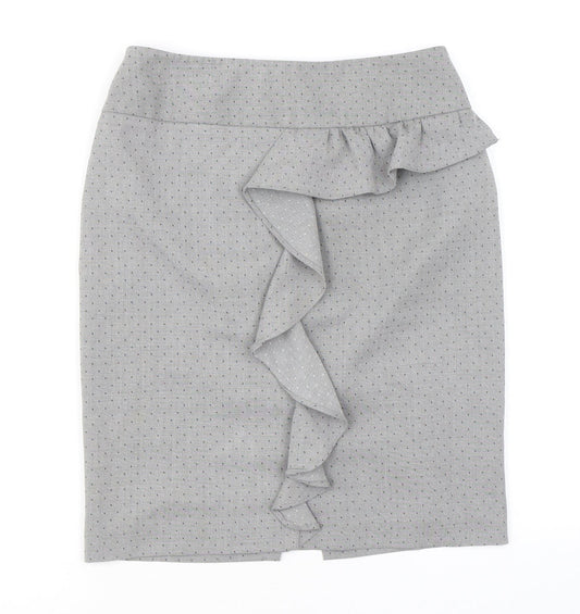 Miss Selfridge Womens Grey Geometric Polyester A-Line Skirt Size 8 Zip