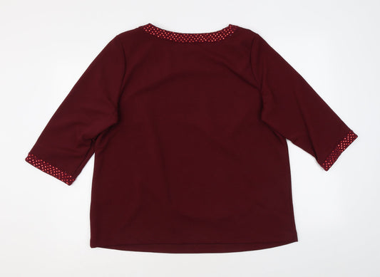 Bonmarché Womens Red Polyester Basic Blouse Size 18 Round Neck