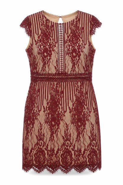 Forever 21 Womens Red Nylon Mini Size L Round Neck Button - Lace Open Back