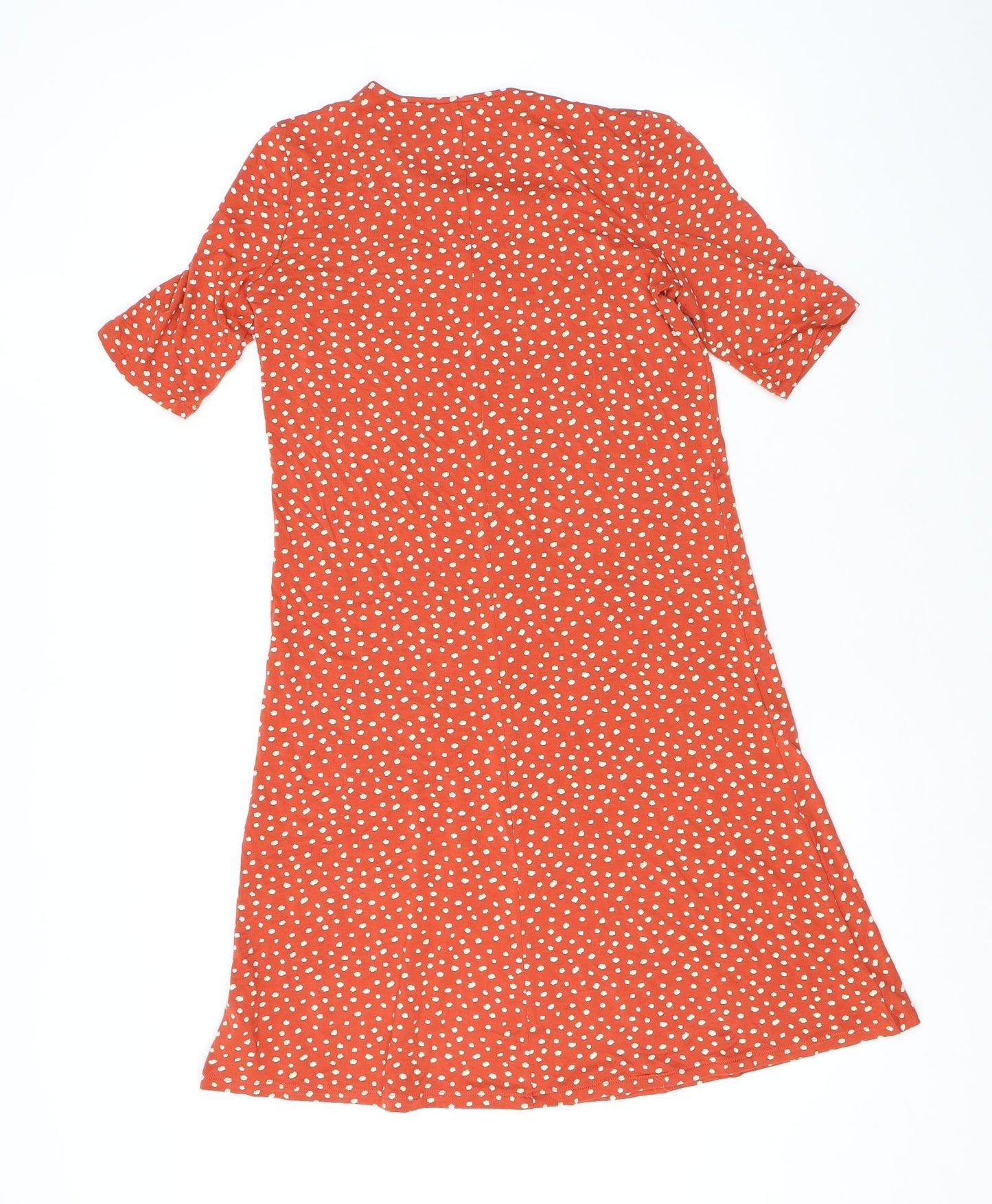 Marks and Spencer Womens Orange Polka Dot Viscose Shift Size 8 Round Neck Pullover